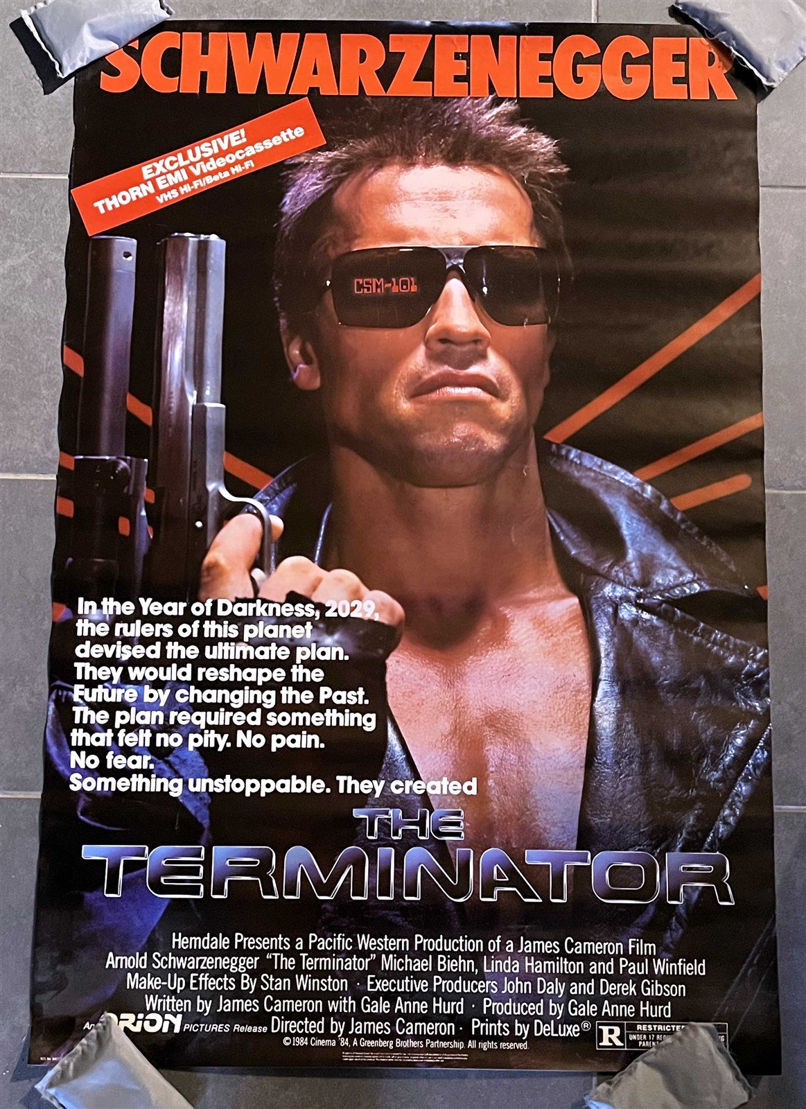 Arnold Schwarzenegger TERMINATOR original 1984 video store movie poster 27x40