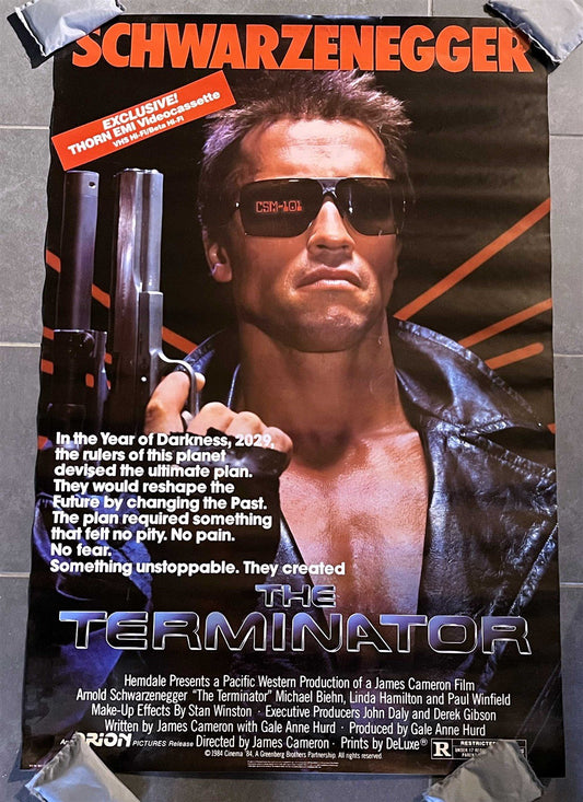 Arnold Schwarzenegger TERMINATOR original 1984 video store movie poster 27x40