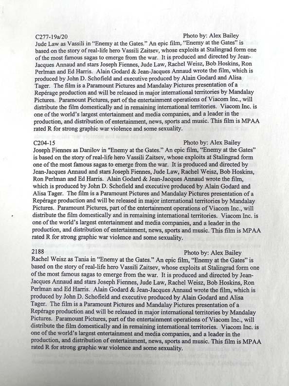 Jude Law ENEMY AT THE GATES Joseph Fiennes original 35mm studio press slides