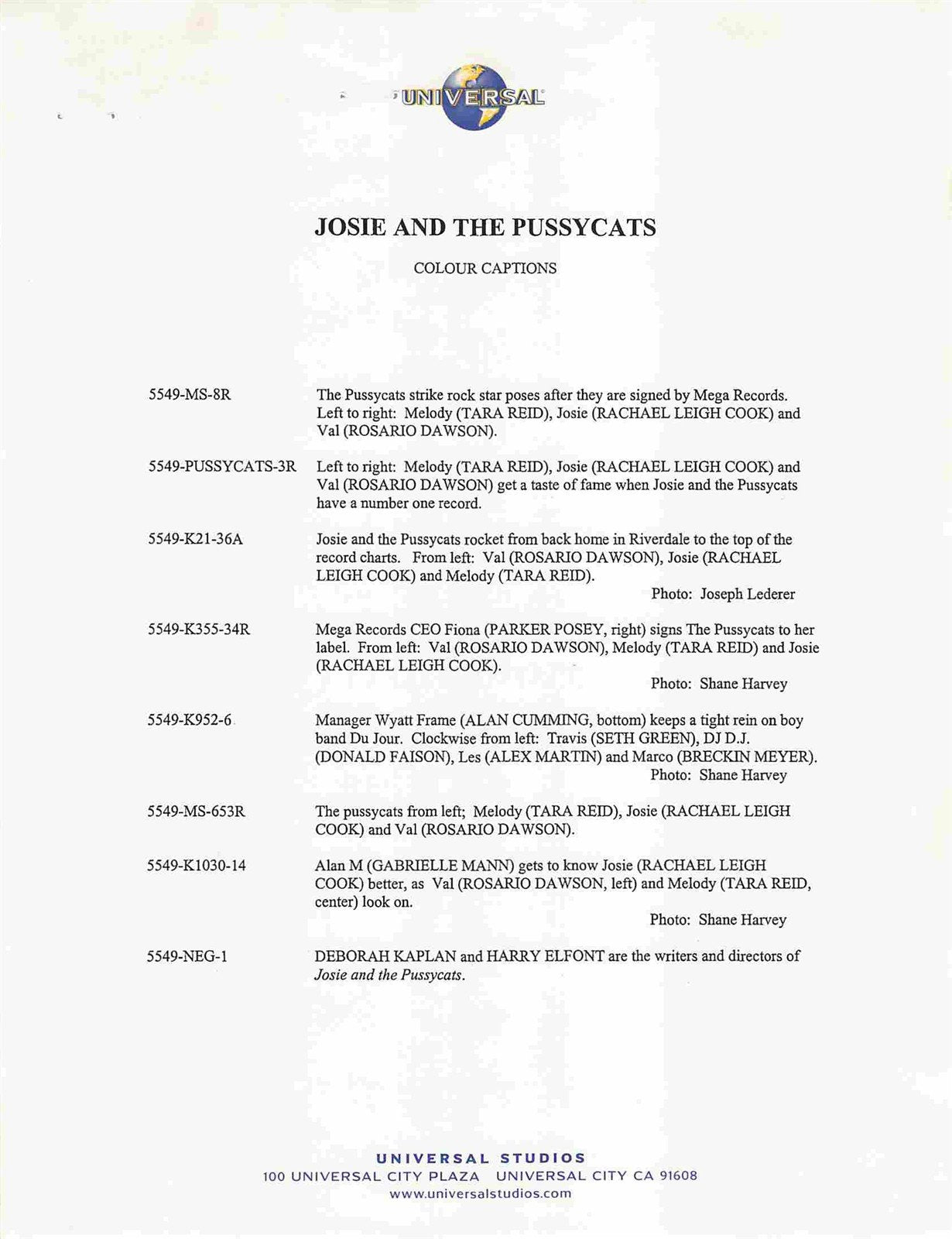 Tara Reid JOSIE AND THE PUSSYCATS Rosario Dawson original 35mm studio press slides