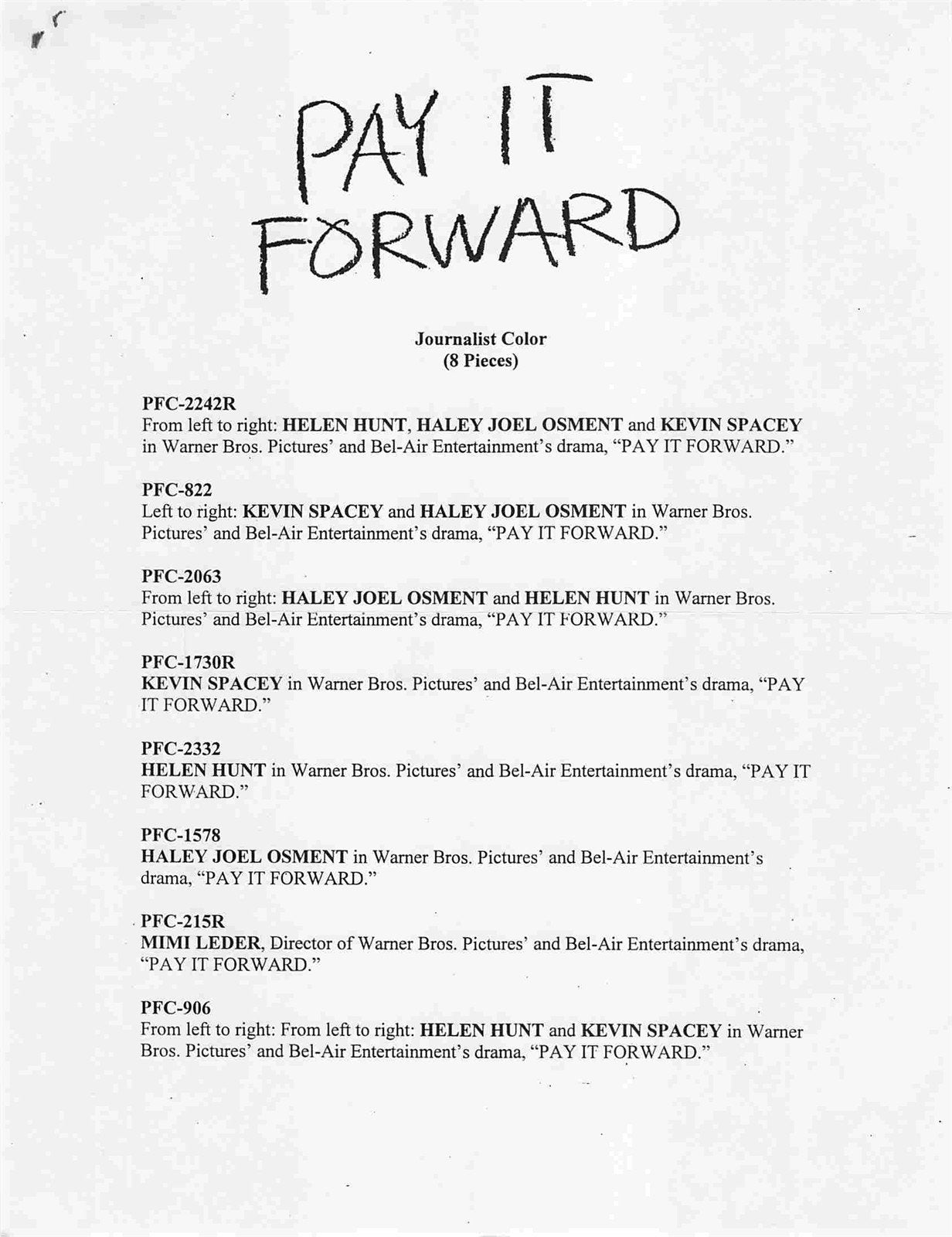 Helent Hunt PAY IT FORWARD Haley Joel Osment original 35mm studio press slides
