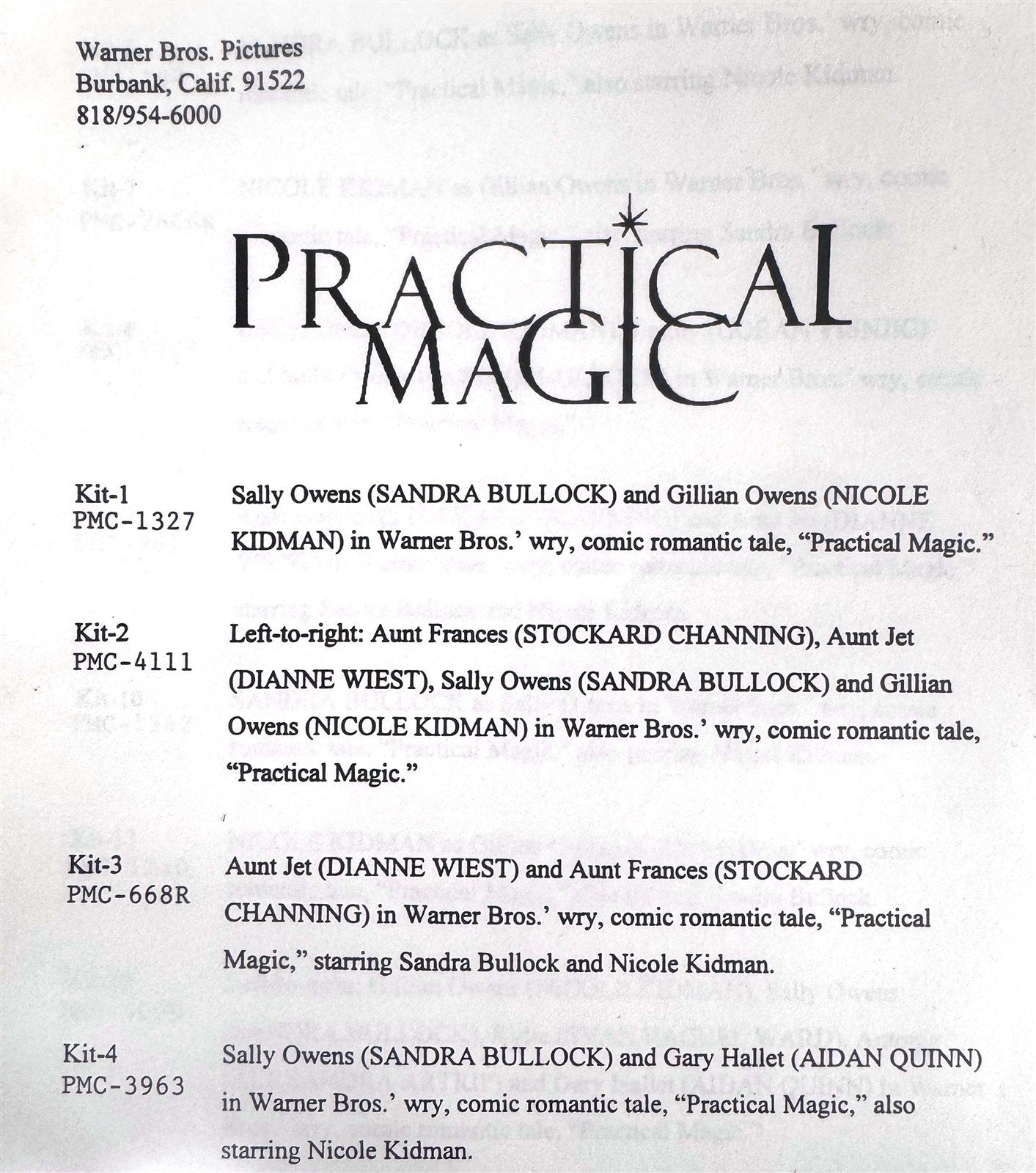 Nicole Kidman PRACTICAL MAGIC Sandra Bullock original 35mm studio press slides