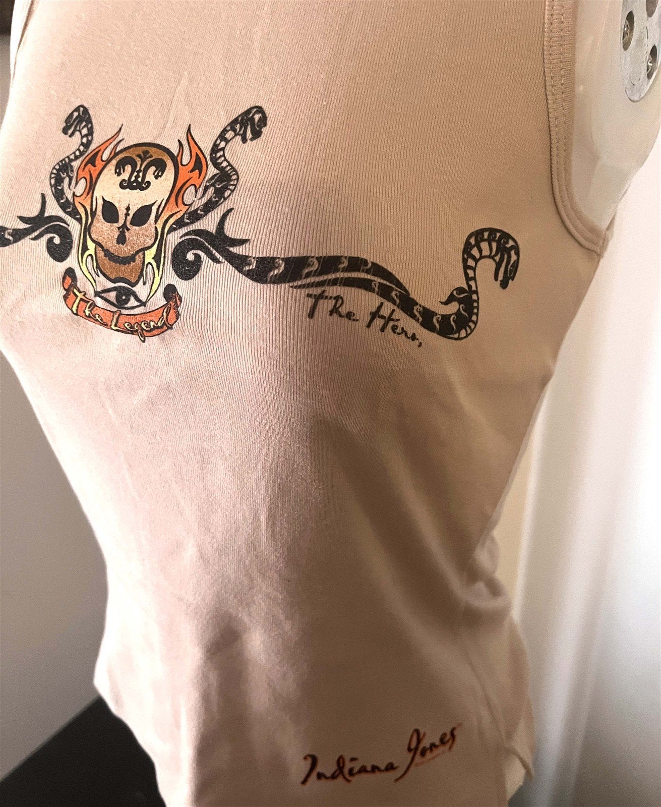 1990's Disney World INDIANA JONES ladies THE MAN THE HERO THE LEGEND tank top