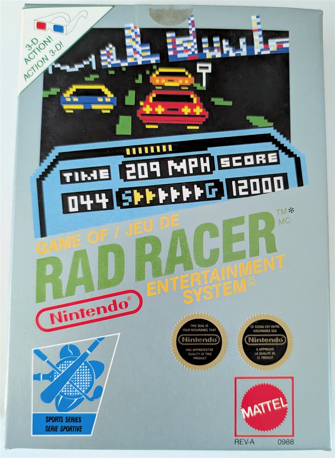 RAD RACER Nintendo NES 1987 Game Box Manual, Used Cdn Version NO GLASSES Tested