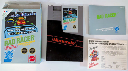 RAD RACER Nintendo NES 1987 Game Box Manual, Used Cdn Version NO GLASSES Tested
