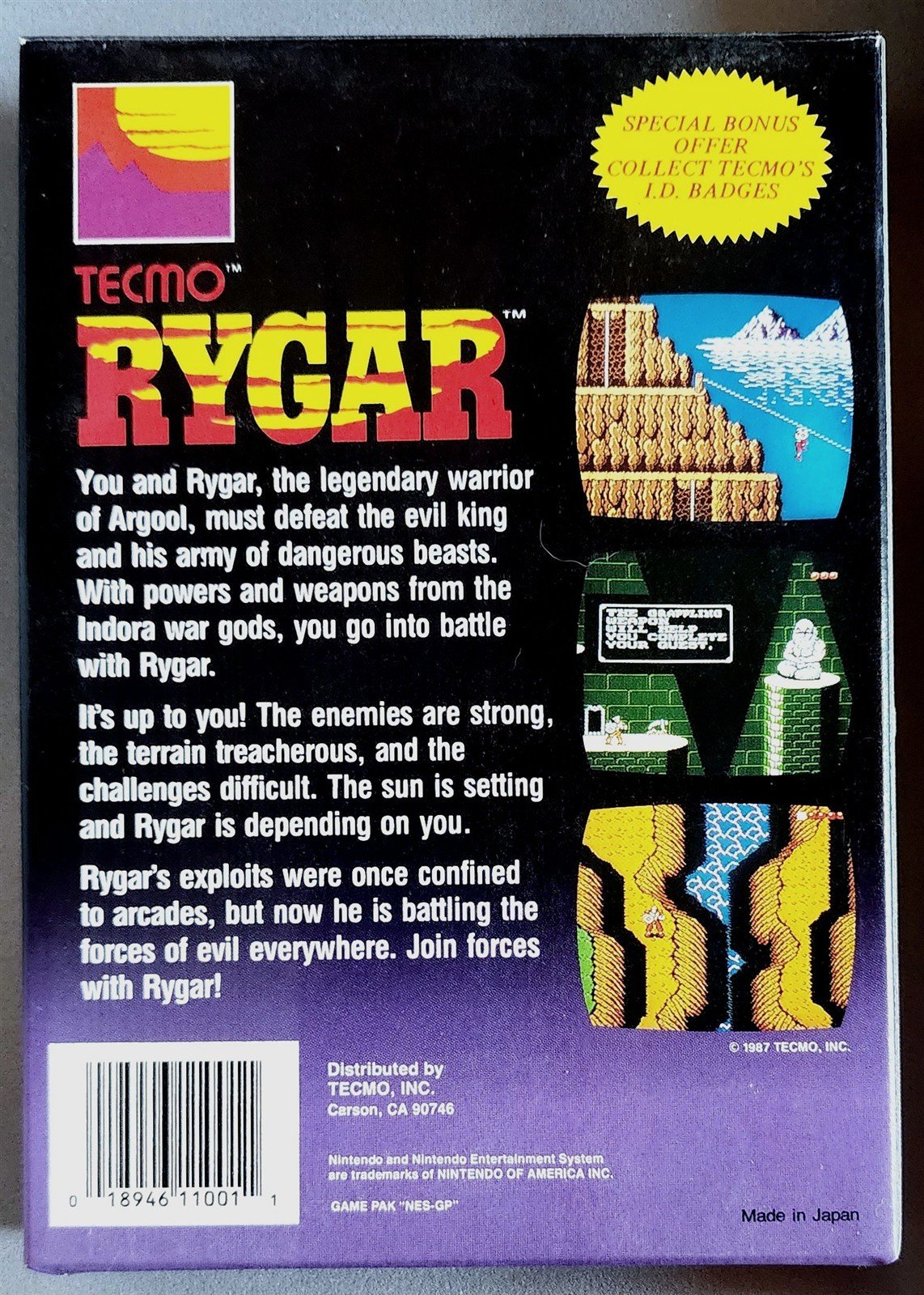 RYGAR Nintendo NES Tecmo 1987, Game, Sleeve, Box, Manual, Used, Tested