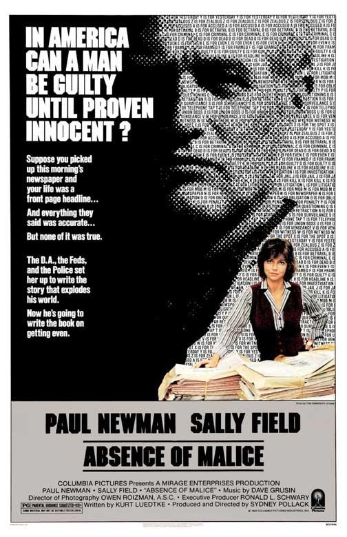 Paul Newman ABSENCE OF MALICE Sally Field movie poster 11x17