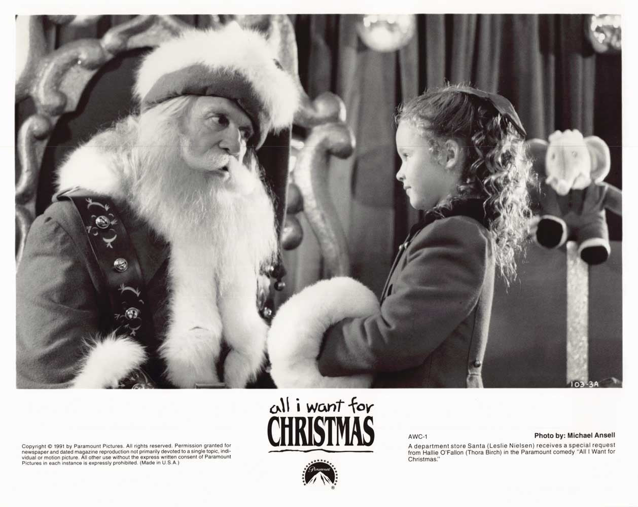 Thora Birch ALL I WANT FOR CHRISTMAS Leslie Nielsen original 10x8 photo 1991