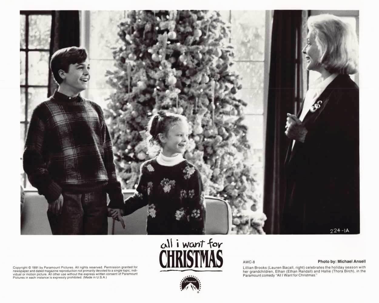 Thora Birch ALL I WANT FOR CHRISTMAS Lauren Bacall original 10x8 photo 1991