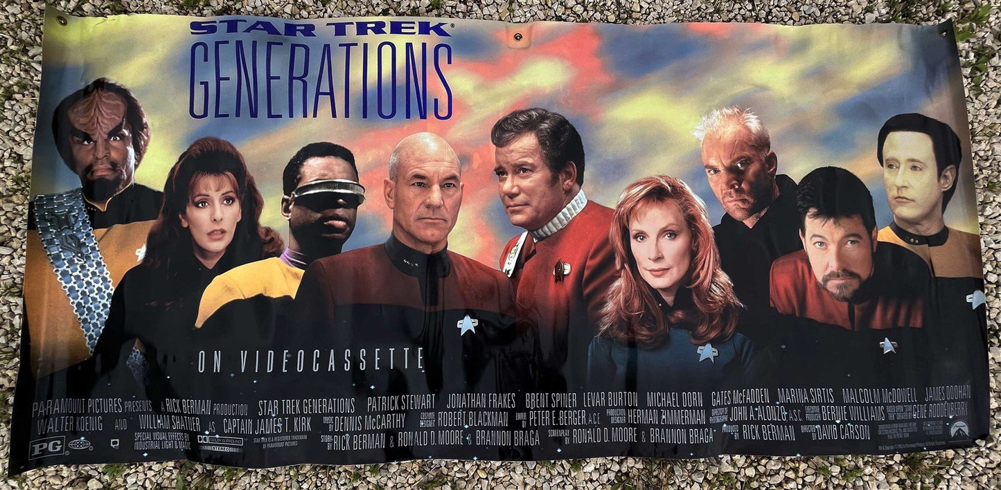 1995 Shatner STAR TREK GENERATIONS Stewart vinyl 74x34 video store banner