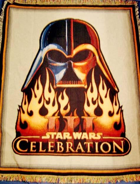 2005 STAR WARS Celebration 3 DARTH VADE IN FLAMES woven blanket NEW