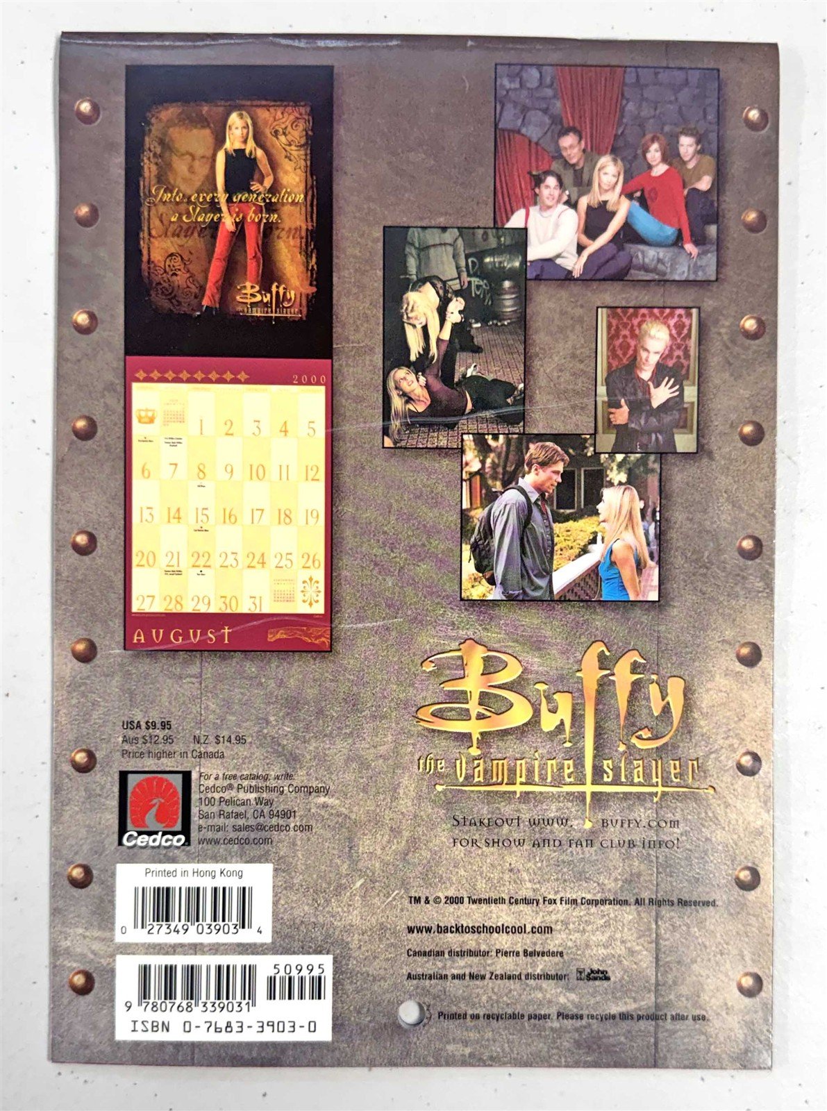 Sarah Michelle Gellar BUFFY THE VAMPIRE SLAYER 17-Month Locker Calendar 2000-01