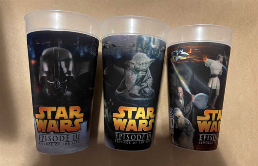 2005 Star Wars REVENGE OF THE SITH lenticular Burger King cups (set of 3)
