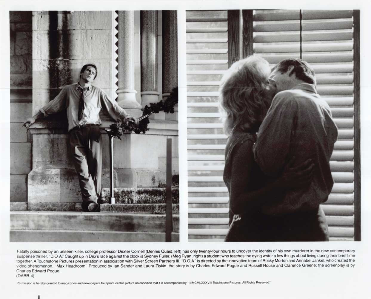 Dennis Quaid D.O.A. Meg Ryan original 8x10 press photo 1988