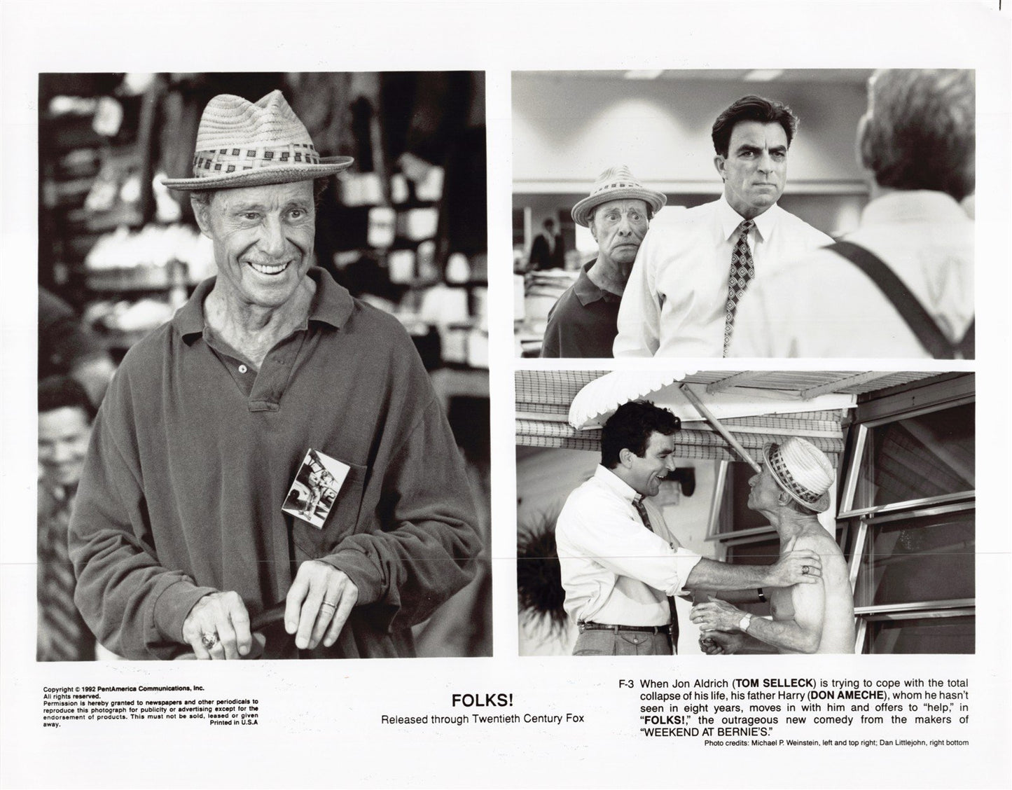 Don Ameche Tom Selleck FOLKS! original 10x8 press photo 1992