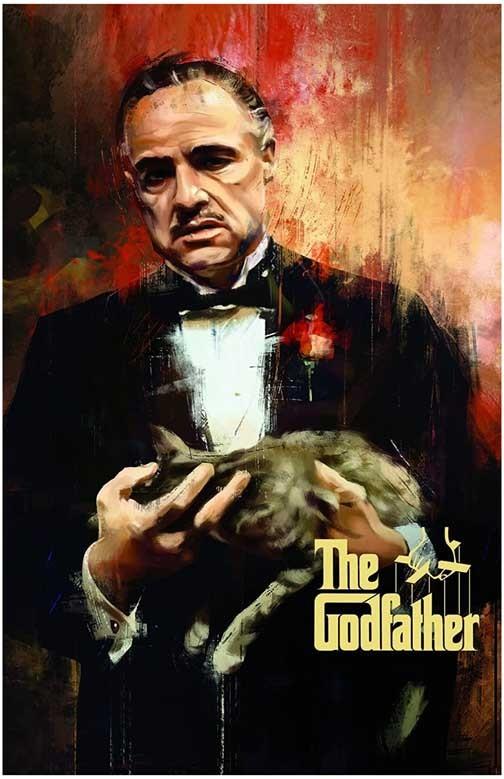 Marlon Brando THE GODFATHER artwork cat holding movie poster 11x17