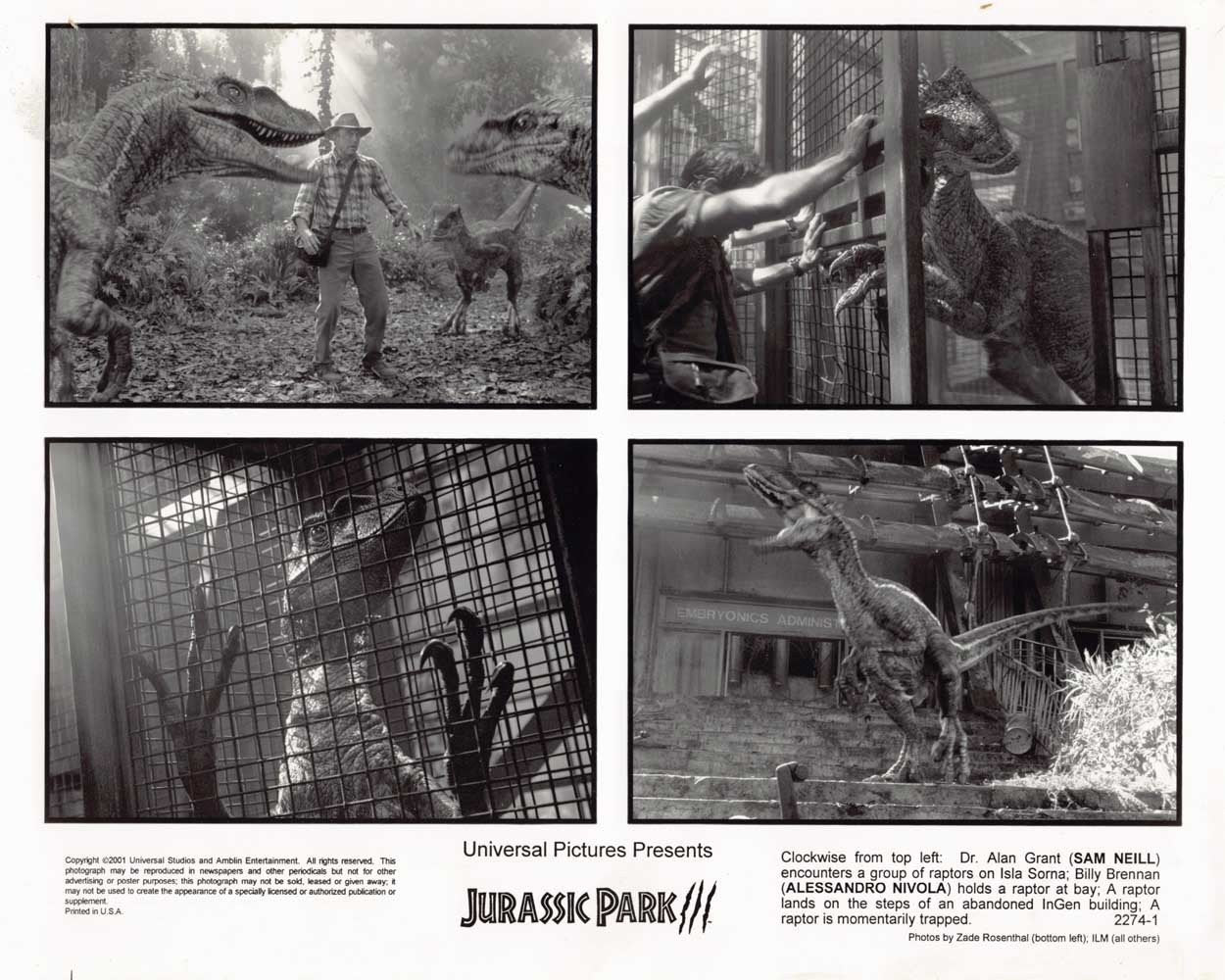 Sam Neill JURASSIC PARK 3 Alessandro Nivola original 8x10 press photo 2001