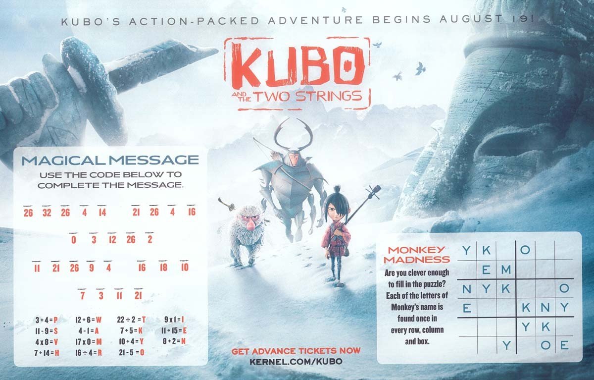 Laika KUBO AND THE TWO STRINGS 'Monkey' original studio movie poster 11x17