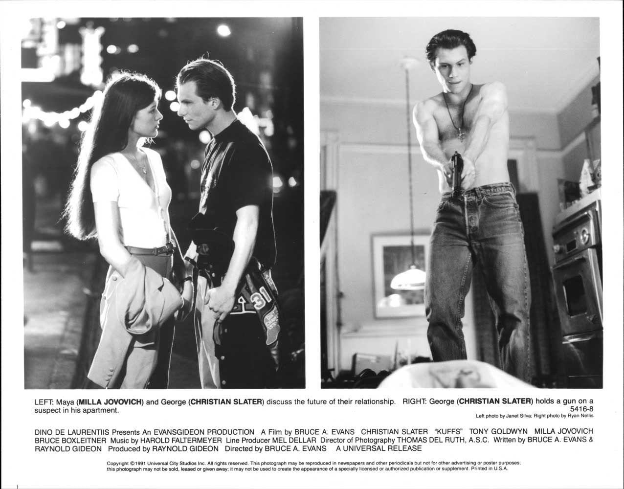 Christian Slater Milla Jovovich KUFFS original 10x8 press photo 1991