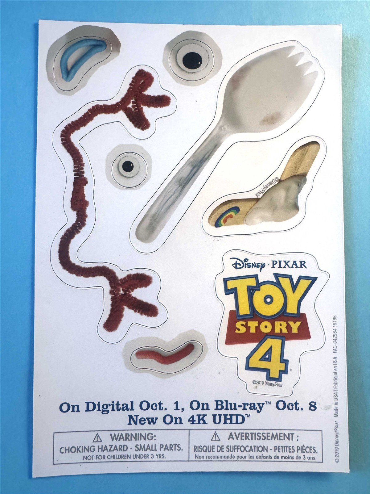 Disney Pixar TOY STORY 4 home video release promo FORKY punch-out magnet 2019