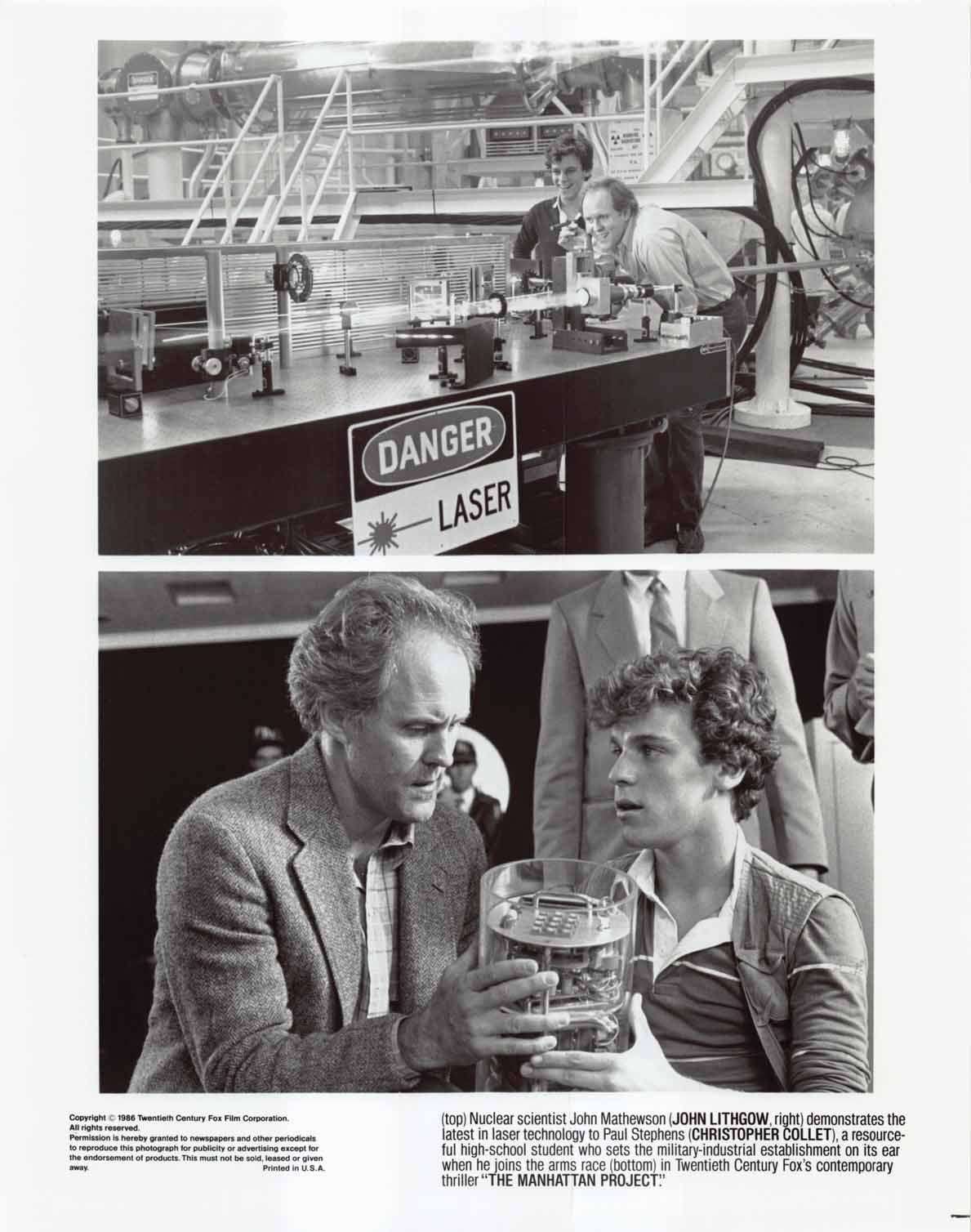 John Lithgow MANHATTAN PROJECT Christopher Collet original press photo 1986