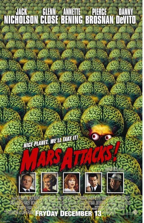 Jack Nicholson MARS ATTACKS! Glenn Close green movie poster 11x17 Tim Burton