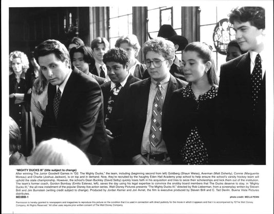 Emilio Estevez D3 MIGHTY DUCKS Joshua Jackson original 10x8 press photo 1996