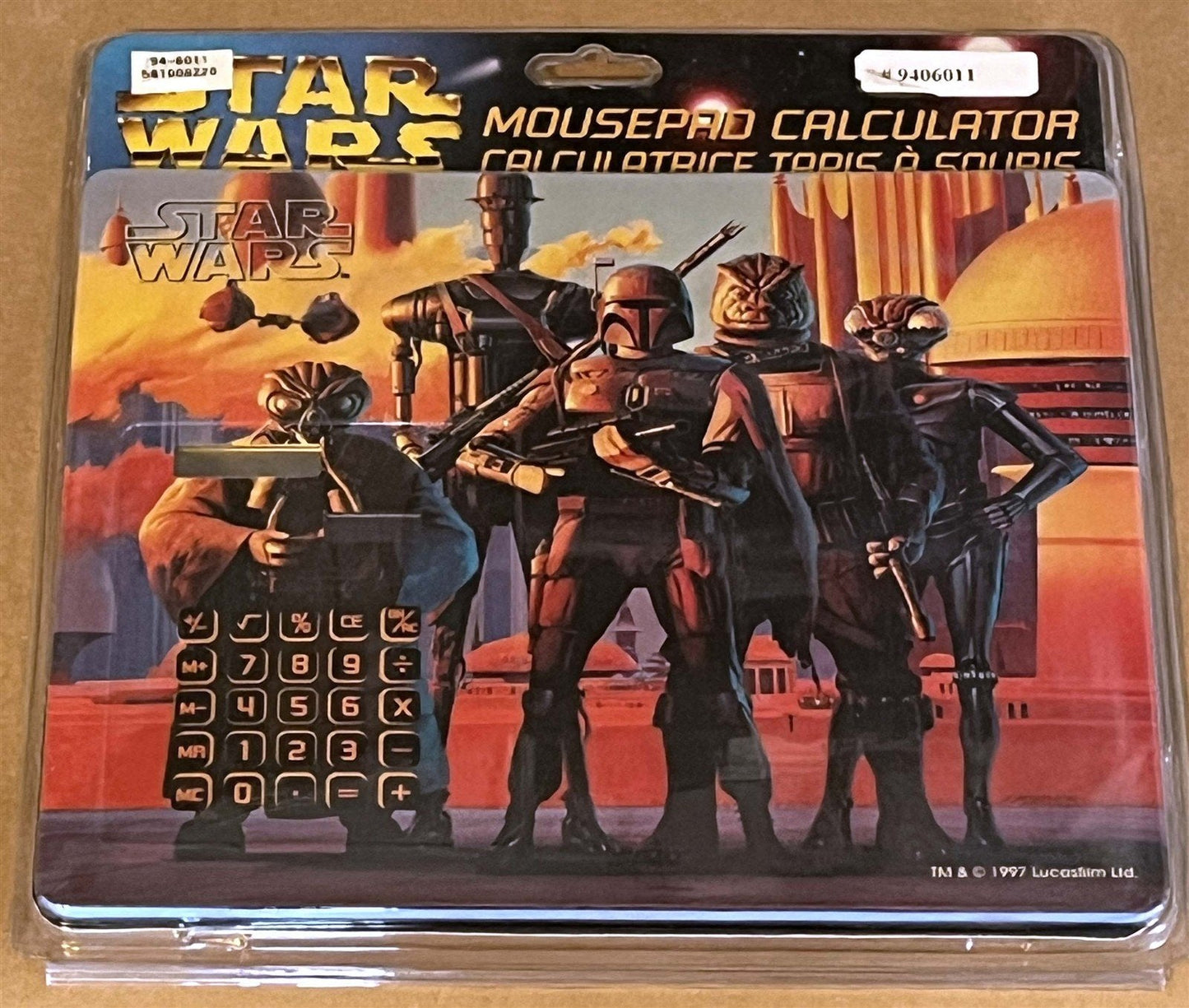 1997 STAR WARS Mousepad Calculator Ralph McQuarrie Boba Fett Bounty Hunters art
