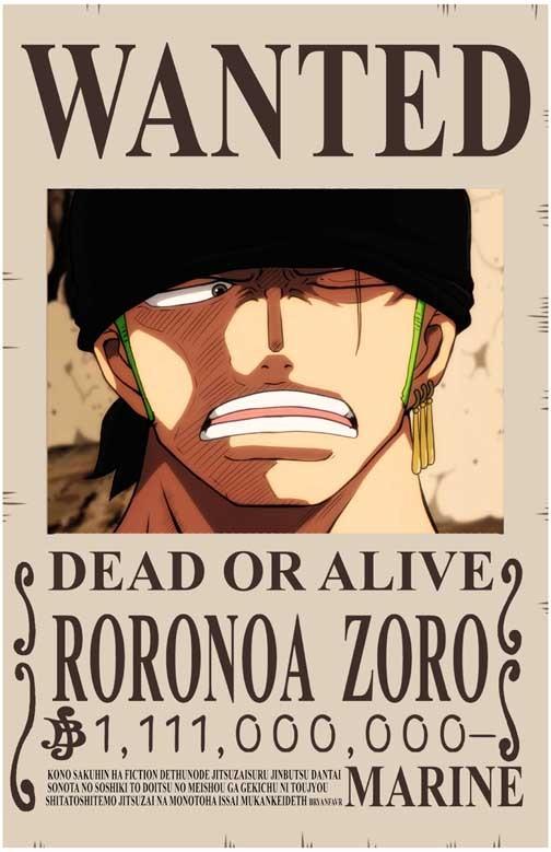 Roronoa Zoro ONE PIECE 'Wanted' poster 11x17