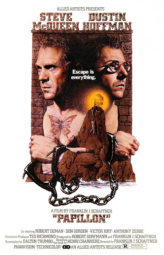 Steve McQueen PAPILLON Dustin Hoffman movie poster 11x17