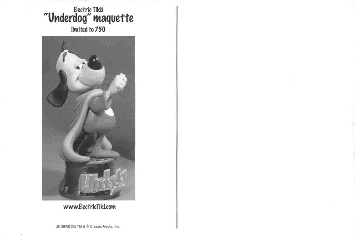 Electric Tiki UNDERDOG statue promo postcard