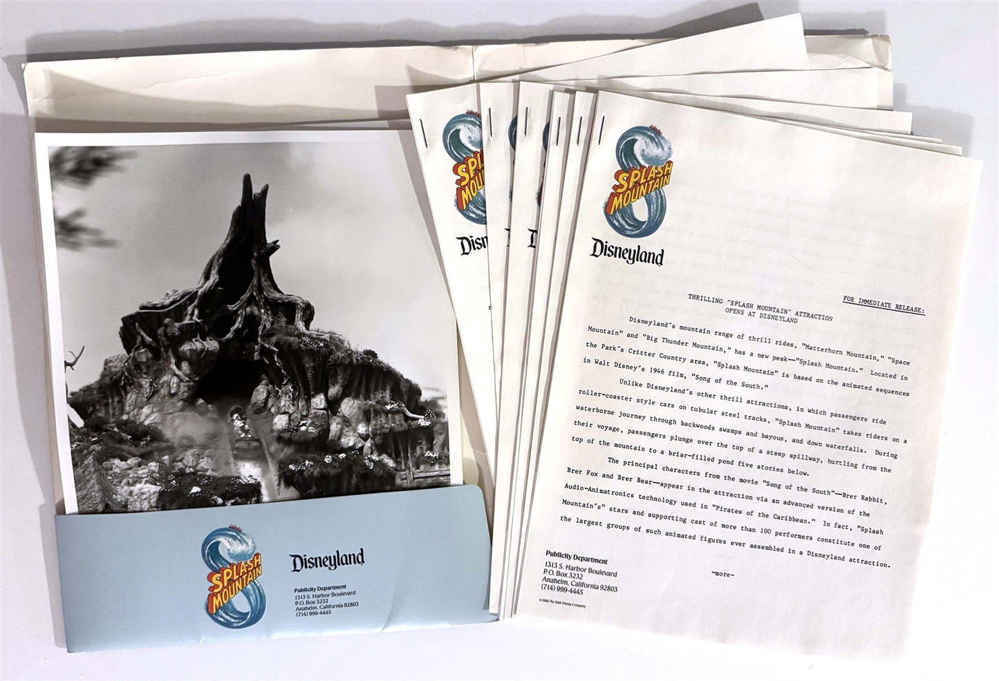 Disney SPLASH MOUNTAIN media press kit with 8x10 photos 1988