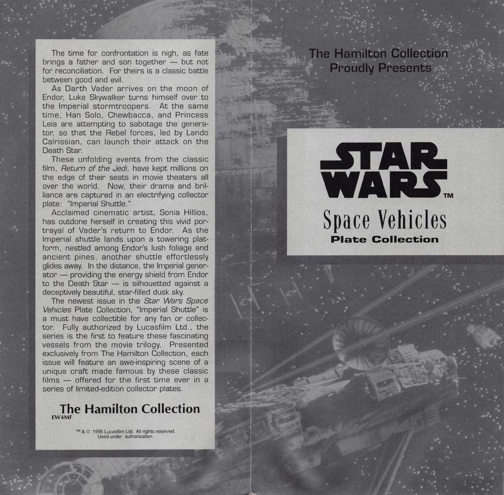 Hamilton Collection STAR WARS Imperial Shuttle plate sell sheet 1995 S Hillios