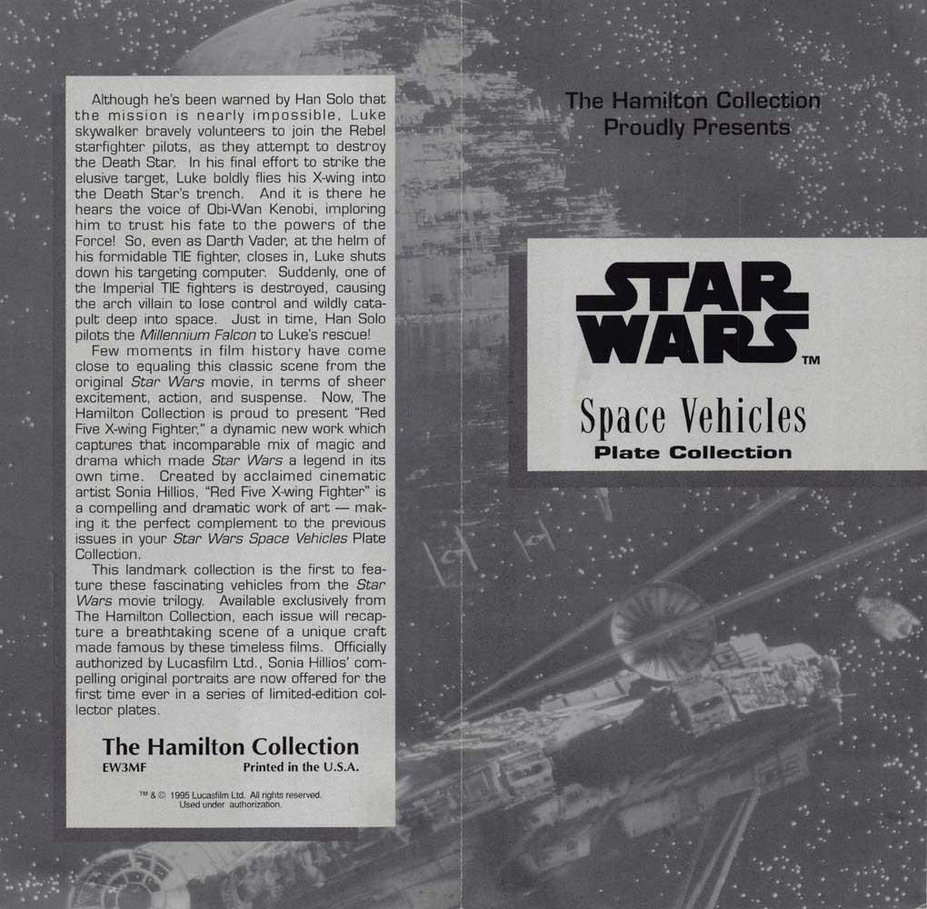 Hamilton Collection STAR WARS Red Five X-Wing Fighter plate sell sheet 1995