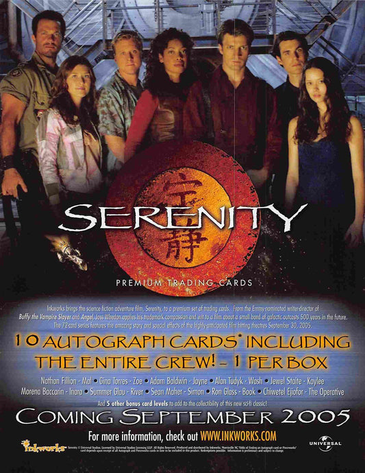 Summer Glau SERENITY Nathan Fillion trading cards sell sheet Inkworks 2005