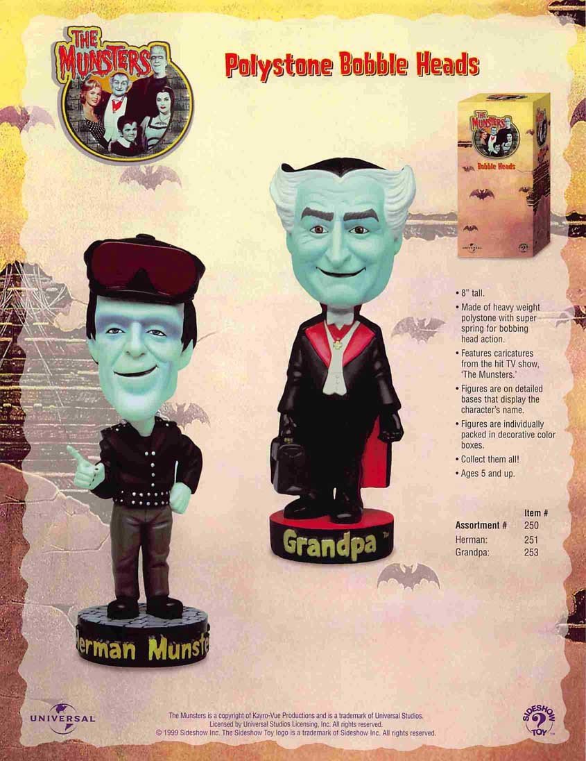 Sideshow Toy THE MUNSTERS polystone bobble heads sell sheet 1999
