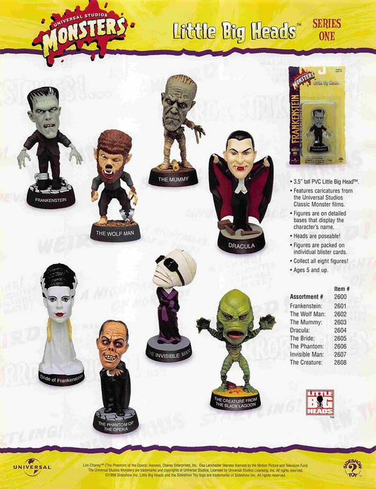 Sideshow Toy UNIVERSAL MONSTERS Little Big Heads sell sheet 1999