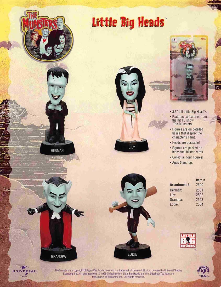 Sideshow Toy THE MUNSTERS Little Big Heads sell sheet 1999