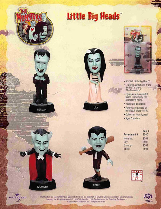 Sideshow Toy THE MUNSTERS Little Big Heads sell sheet 1999
