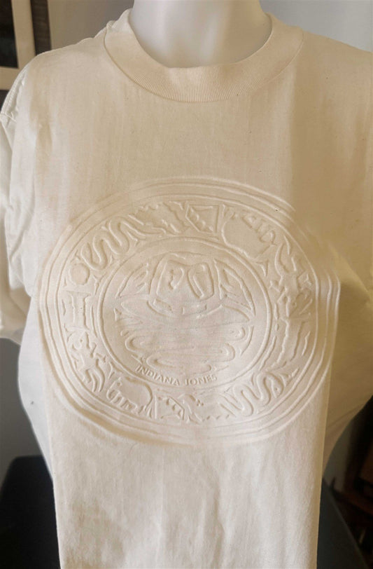 1990's INDIANA JONES vintage USA embossed cream tee shirt Large