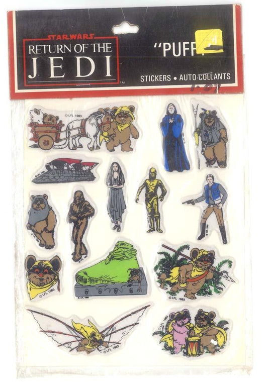1983 Star Wars RETURN OF THE JEDI "Puffy" SEALED stickers Ewoks Jabba Skiff