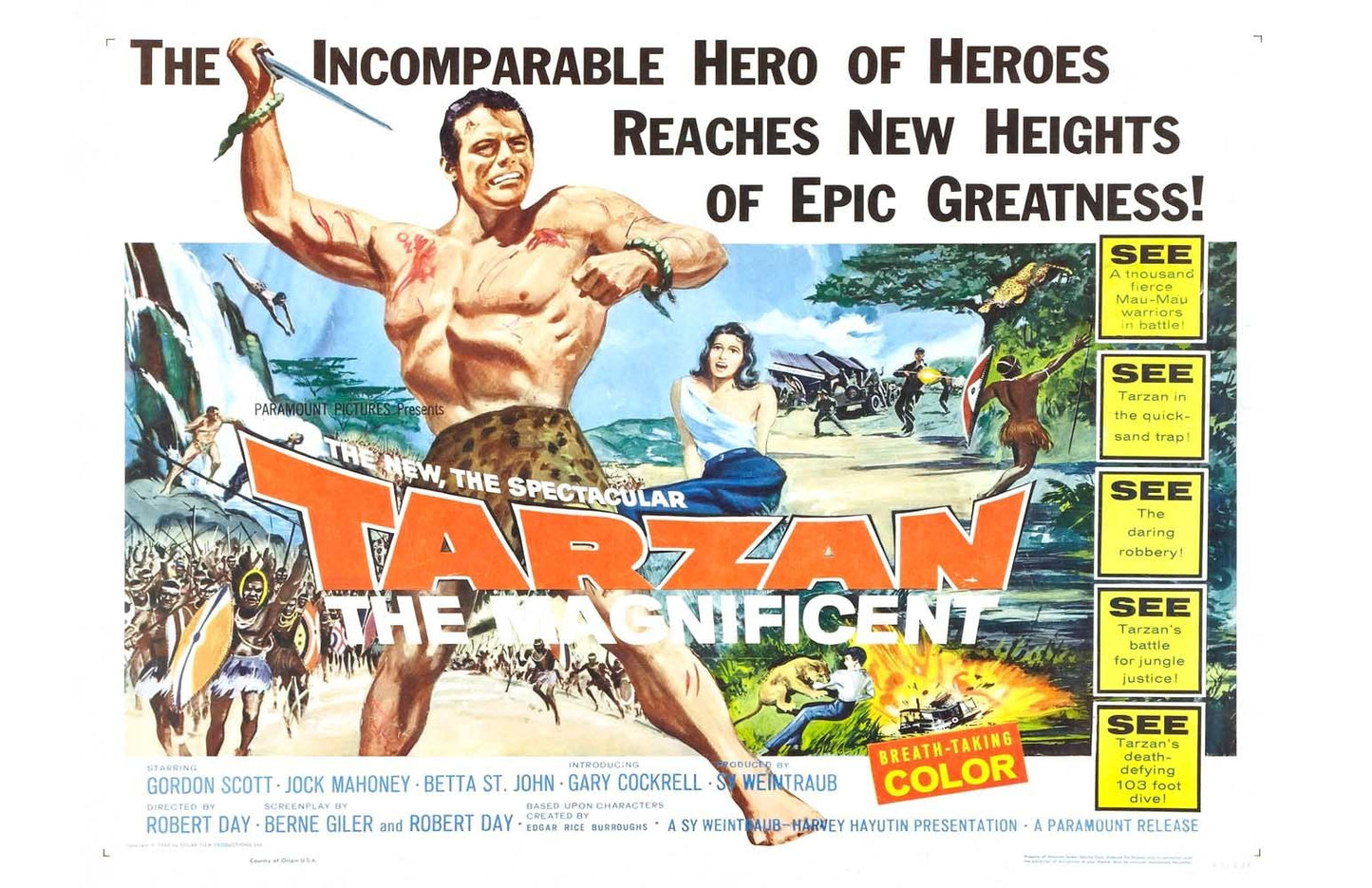 Gordon Scott TARZAN THE MAGNIFICENT movie poster 17x11