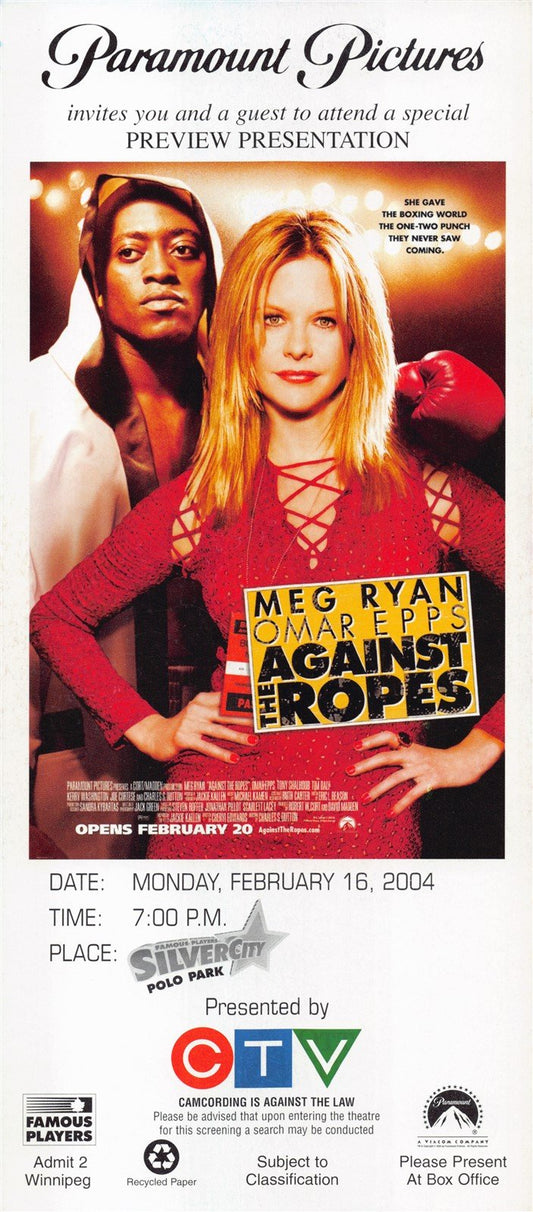 Meg Ryan AGAINST THE ROPES Omar Epps premiere ticket 2004