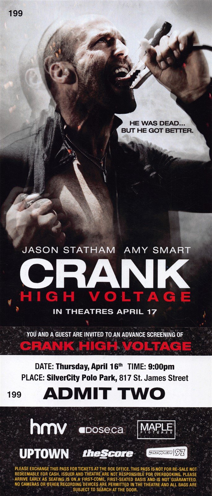 Jason Statham CRANK Amy Smart premiere ticket 2006