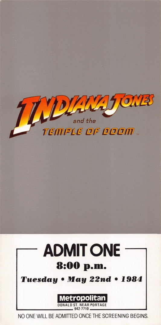 Harrison Ford INDIANA JONES TEMPLE OF DOOM Kate Capshaw premiere ticket 1984