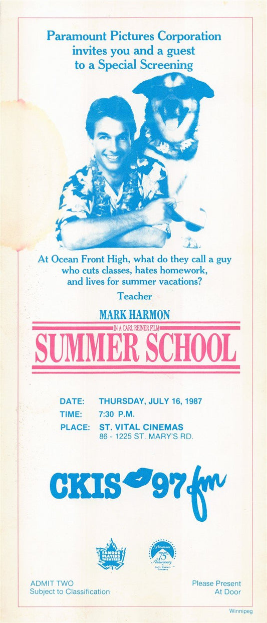 Mark Harmon SUMMER SCHOOL premiere ticket 1987