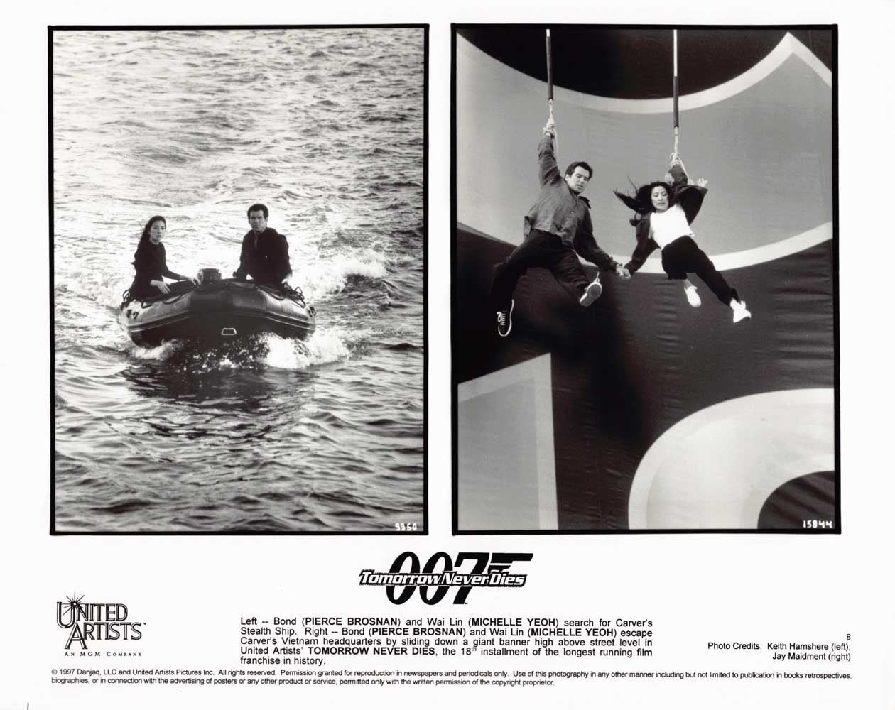 P Brosnan TOMORROW NEVER DIES M Yeoh original 10x8 press photo James Bond 007