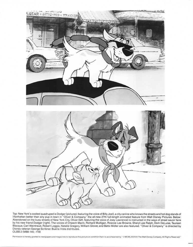 Disney 1988 Billy Joel OLIVER & COMPANY Bette Midler press kit with photo