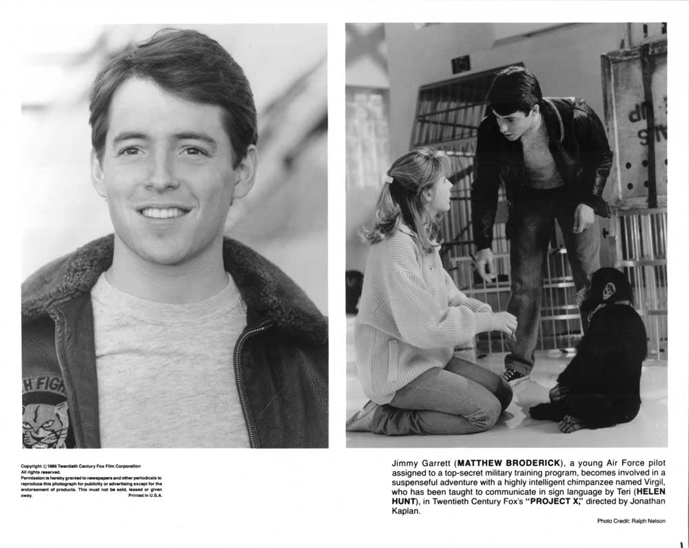 Matthew Broderick PROJECT X original press photo Helen Hunt 1986