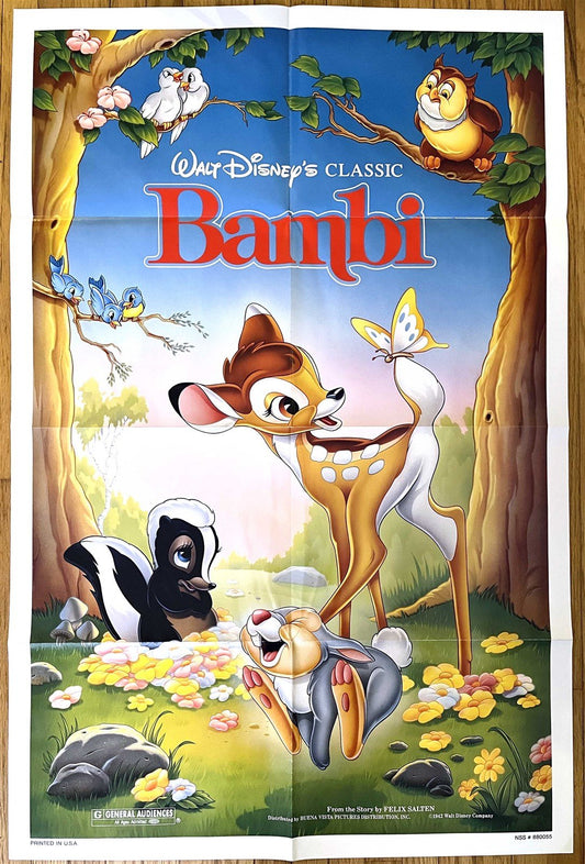 Walt Disney's classic BAMBI movie poster 1988 ORIGINAL 27x41